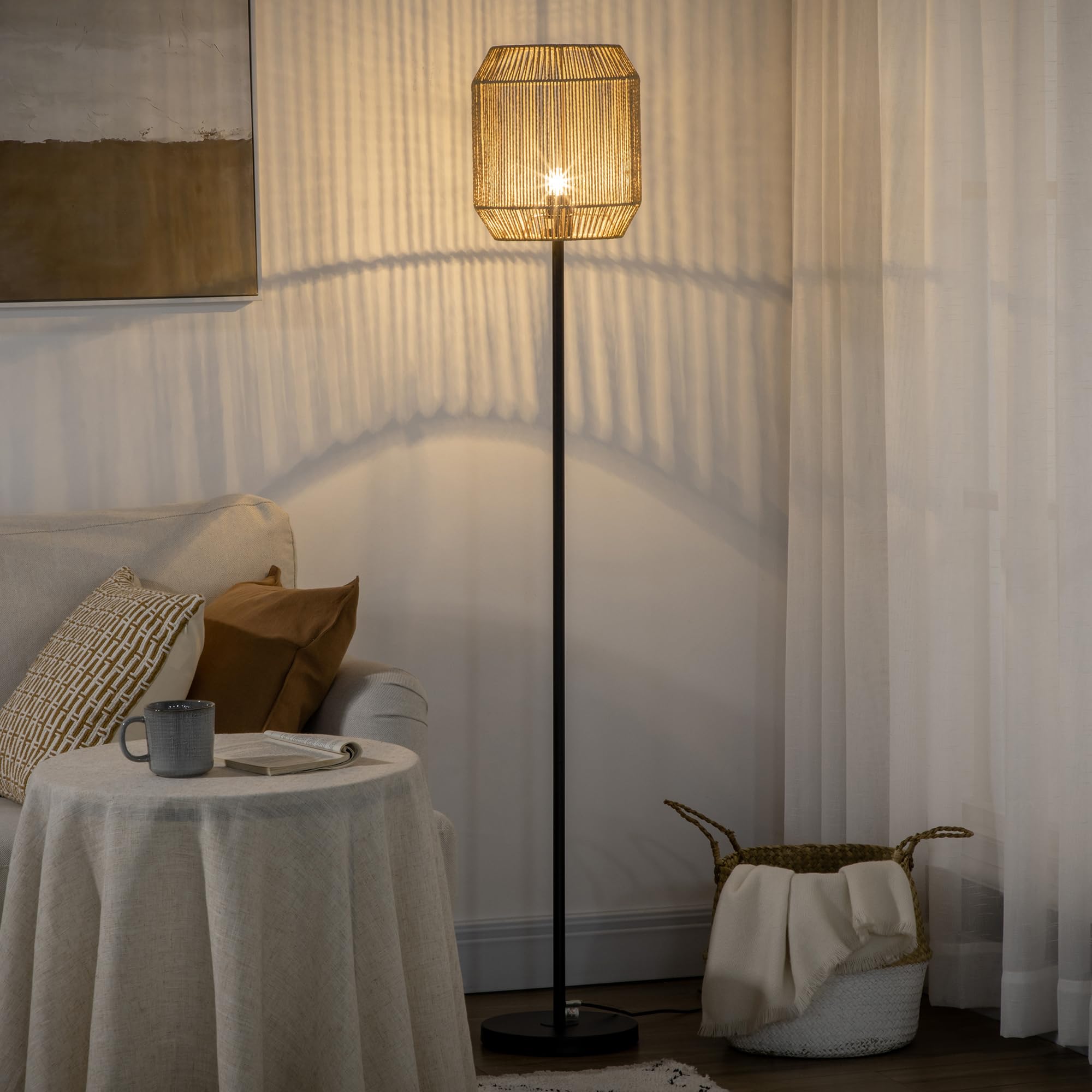HOMCOM Lampadaire sur Pied Vintage en Métal Design Naturel Ø 26 x 164H cm