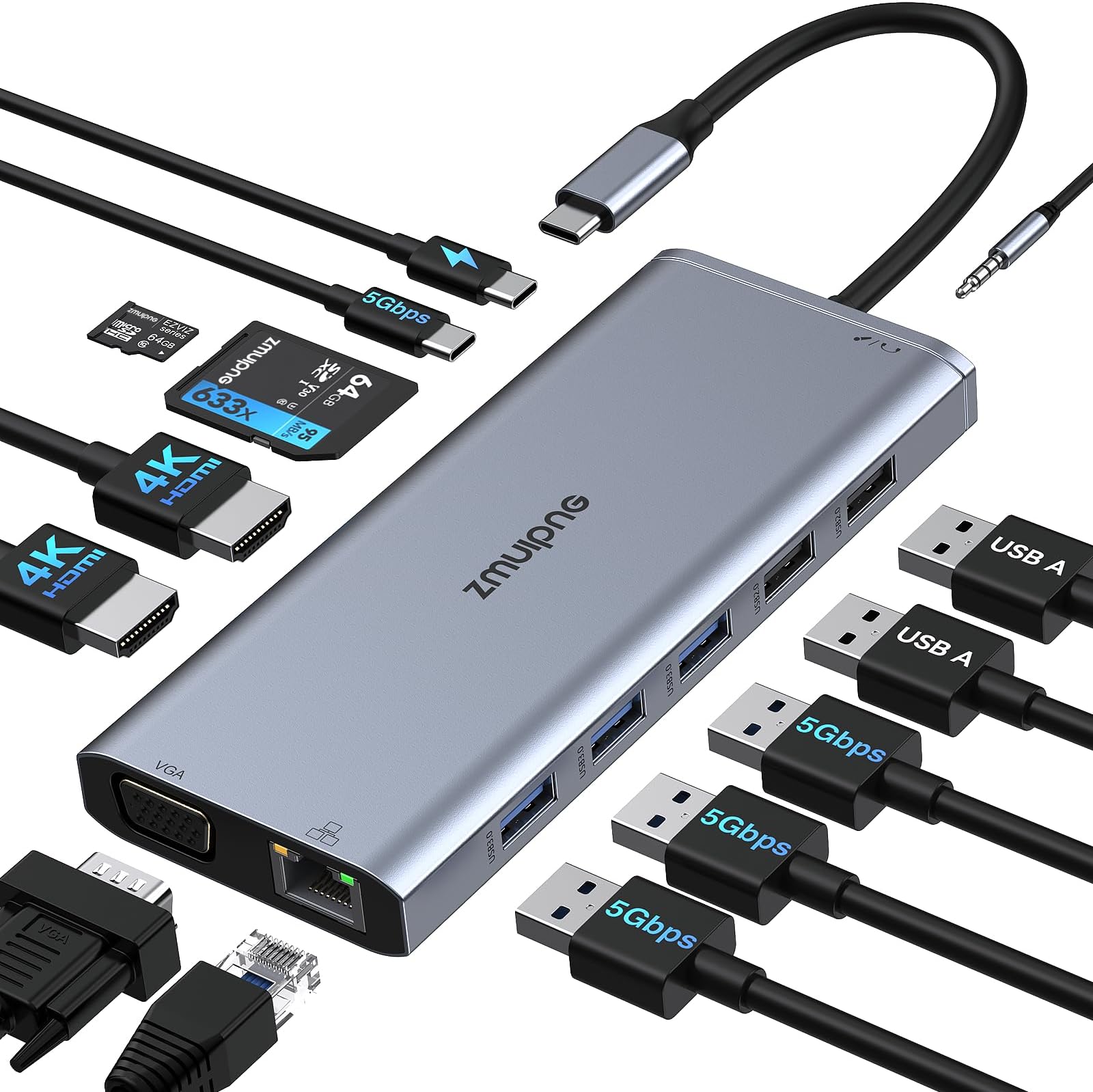 – Docking Station Dual Monitor for Dell HP, Thunderbolt 3/4 Dock USB C Hub Multiport Adapter Triple Monitor to 2 HDMI 4K,VGA,Ethernet,5 USB,PD,SD/TF,3.5MM for Lenovo,Surface,MacBook Laptops