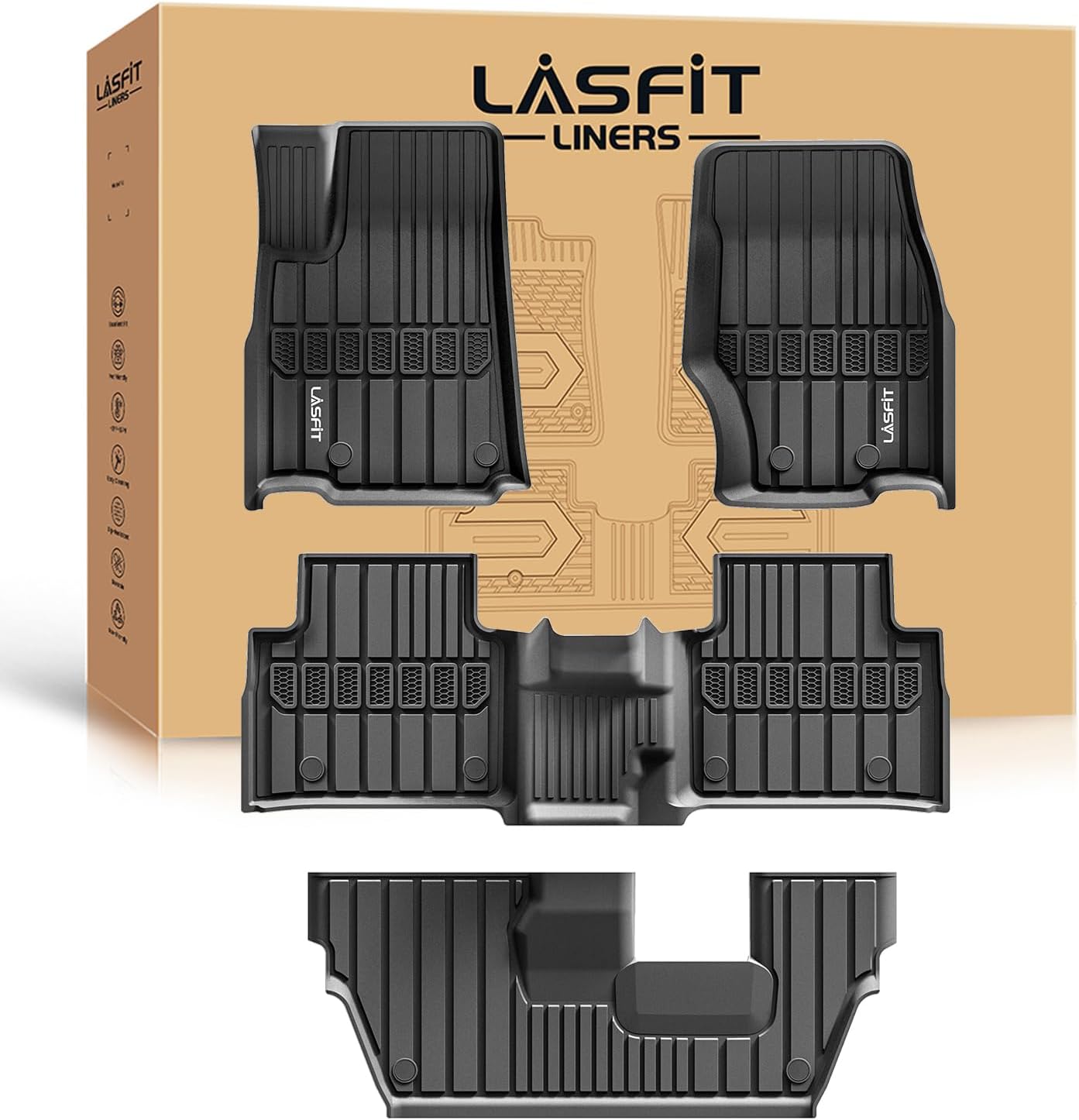 LASFIT Floor Mats for Jeep Grand Cherokee L 2021-2025 7 Seat (NOT Fit for 6-Passenger) All Weather TPE Custom Fit Car Mats Floor Liners 1st & 2nd & 3th Row, Black Grand Cherokee L 7-Seat 2021-2025 Floor Mats