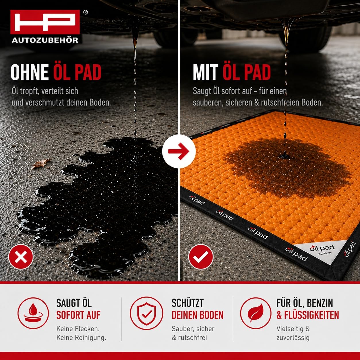 HP-Autozubehör 24023 Oil Pad Outdoor mit Flexi-Saum, Orange
