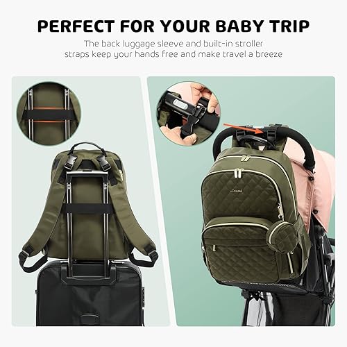 Miniatura 5 de LOVEVOOK Mochila para pañales para bebé mochila impermeable de viaje con bolsa portátil para pañales cambiador y funda para chupete Verde Armada