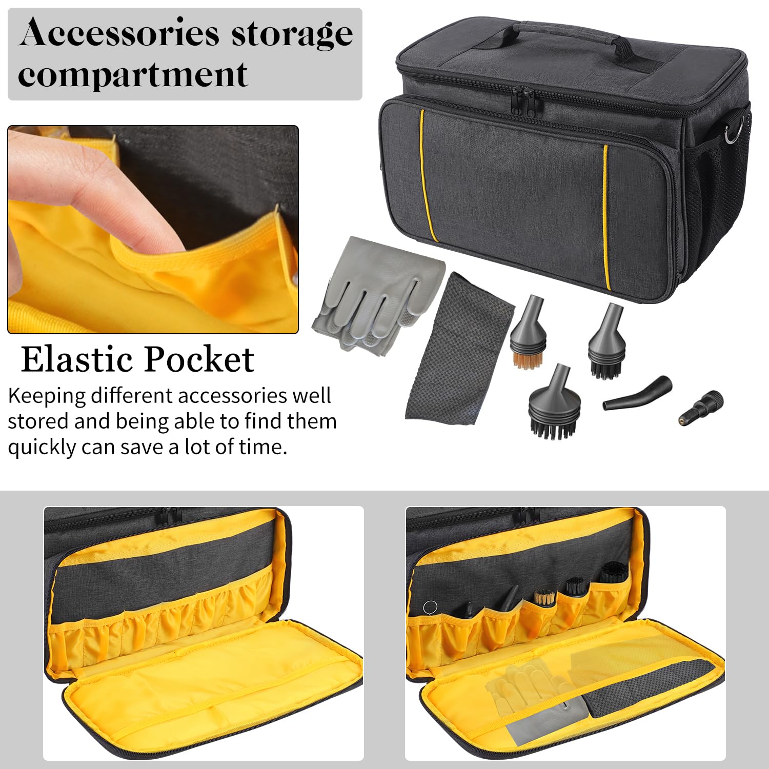 ZIORS Storage Bag Compatible with Gautye Handheld Steam Cleaner, Carrying Case with Removable Shoulder Strap Portable Steam Cleaner Organizer with Extra Pockets