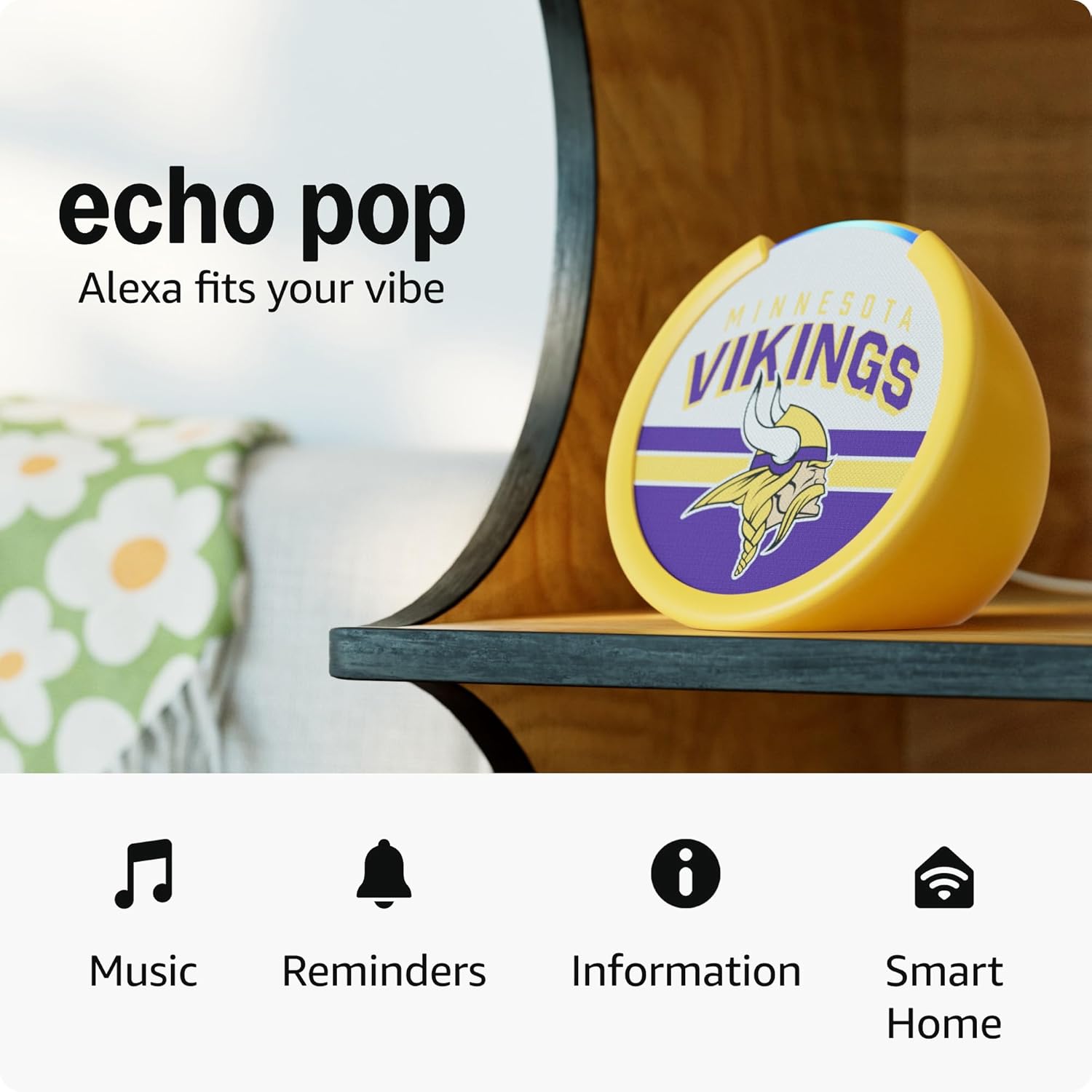 Amazon Echo Pop (newest model) | Officially Licensed NFL Limited-Edition | Minnesota Vikings (’25-26 Season Design)