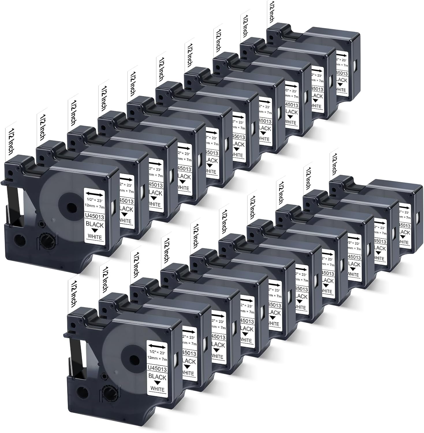 20x Replace for Dymo 45013 D1 Label Tape Black on White 1/2 Inch x 23 Feet for Dymo Label Maker Refills D1 A45013 S0720530 Work with LabelManager 160 280 210D 260P 360D 420P PnP 220P 260P 450DUO