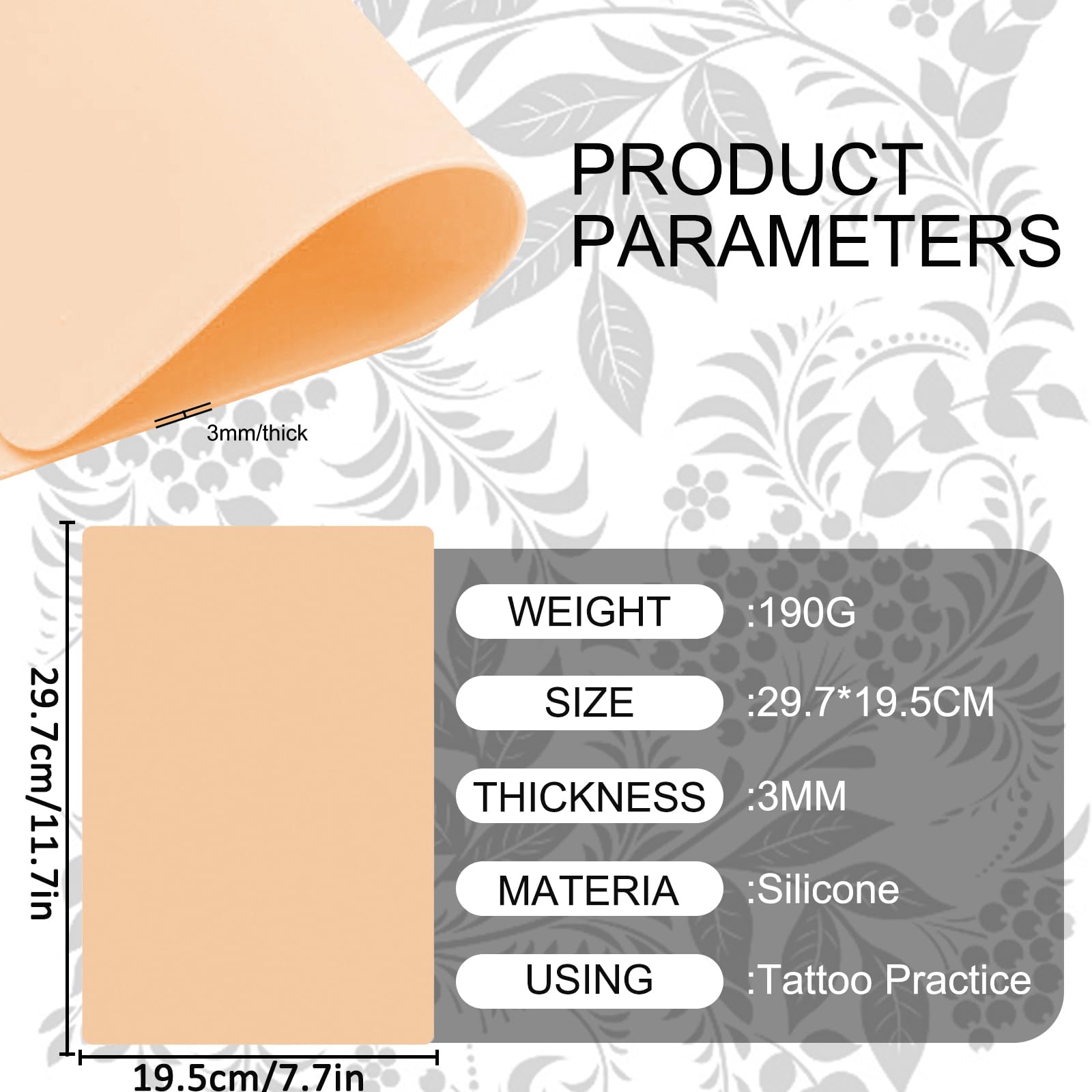 Joyeee 6 Piezas Piel Sintetica Tatuaje 3mm, 29,7×19,5cm Piel de Práctica de Tatuaje Silicona, con 10 Hojas Papel de Transferencia de Tatuajes, para Tatuadores Principiantes y Experimentados