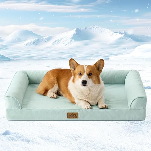 Miniatura 15 de Cama refrescante para perro, cama ortopédica de espuma para perros con lados, funda extraíble lavable y forro impermeable y parte inferior