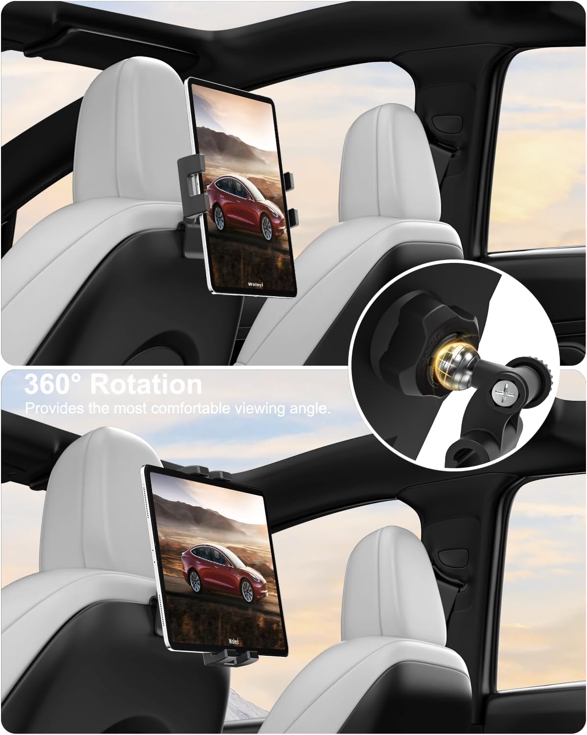 Tesla Headrest Tablet Holder Mount - Tesla Model 3 Model Y iPad Holder for Car Back Seat, Road Trip Essentials for Kids, for iPad Pro 12.9, Air, Mini, Galaxy, Phone, Switch, Fire HD, 4.7-13" Devices