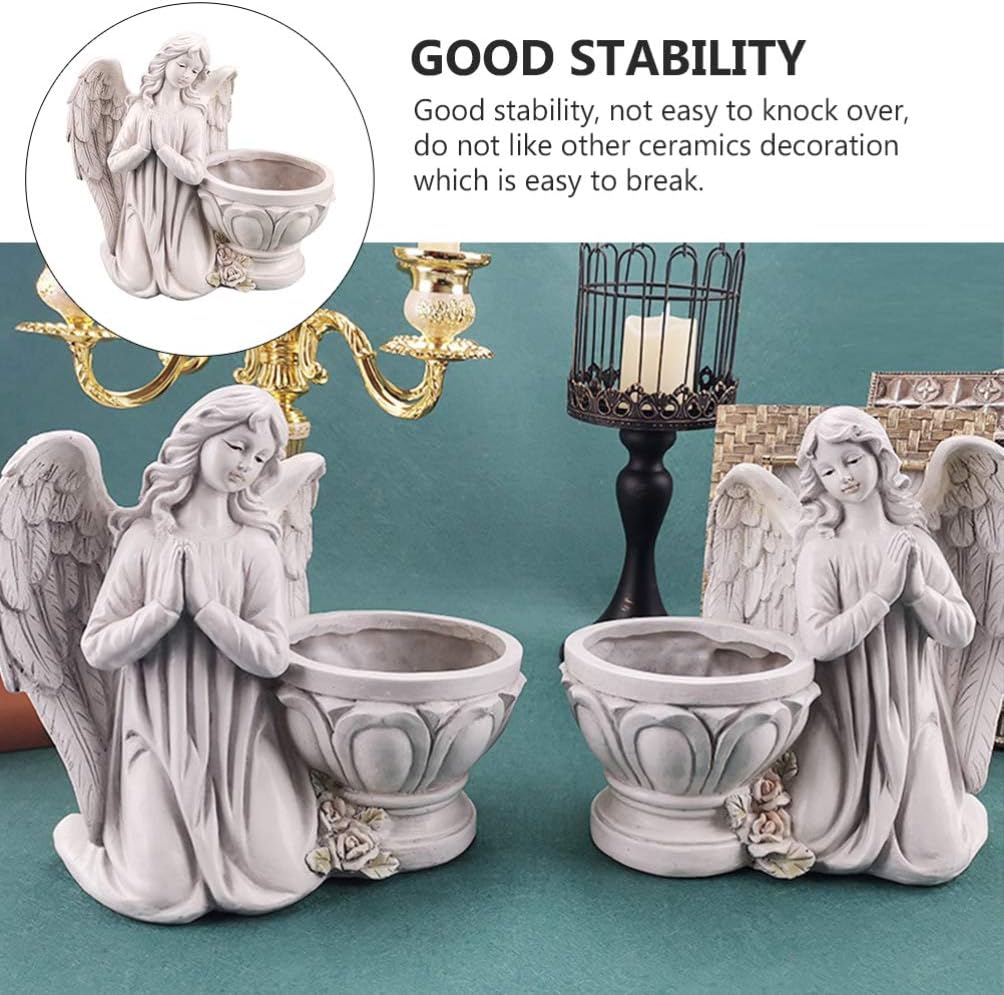 BESPORTBLE Angel Statue Planter Pot Praying Angel Wing Stone Basin Resin Craft Succulent Planter Decorative Indoor Plant Container Flower Vase Garden Decor for Home Office Desk Decor