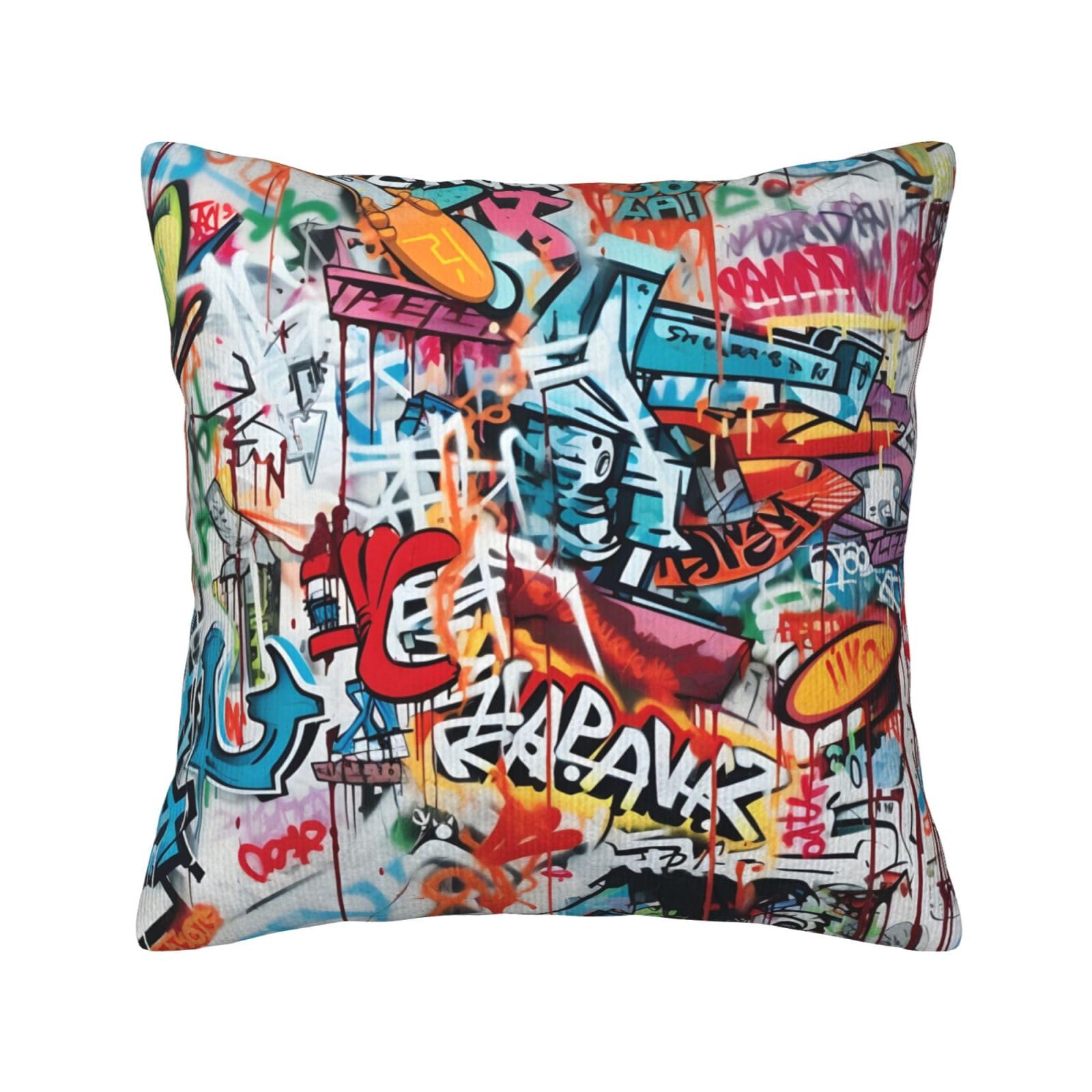 Peiyeety As Pic Decorative Throw Pillow Covers Street Graffiti Couch Pillow Case For Home Warm Living Room Decor 16"X16"