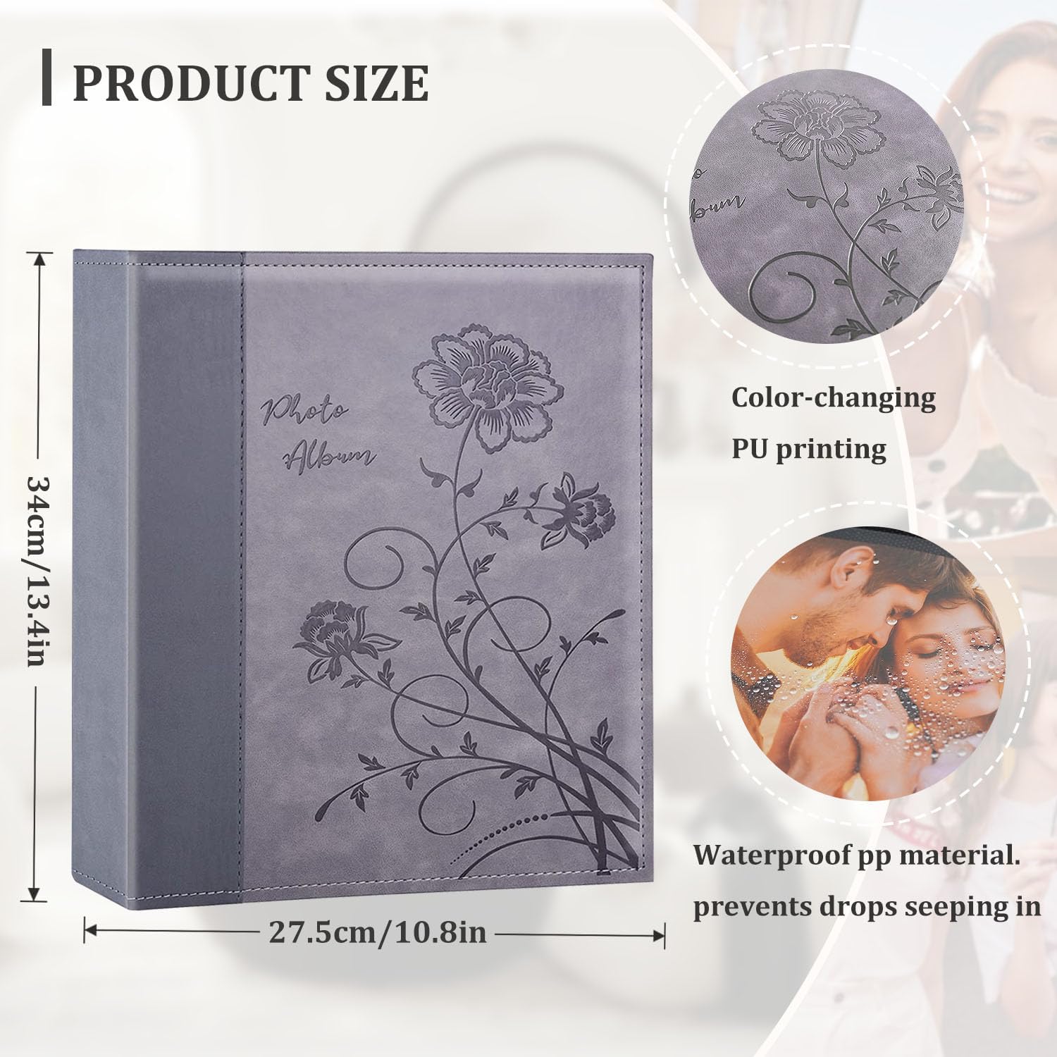 Artmag Photo Album 4x6 400 Photos, Extra Large Capacity Leather Cover Wedding Family Photo Albums Holds 400 Vertical 4x6 Photos(Grey) - Image 2