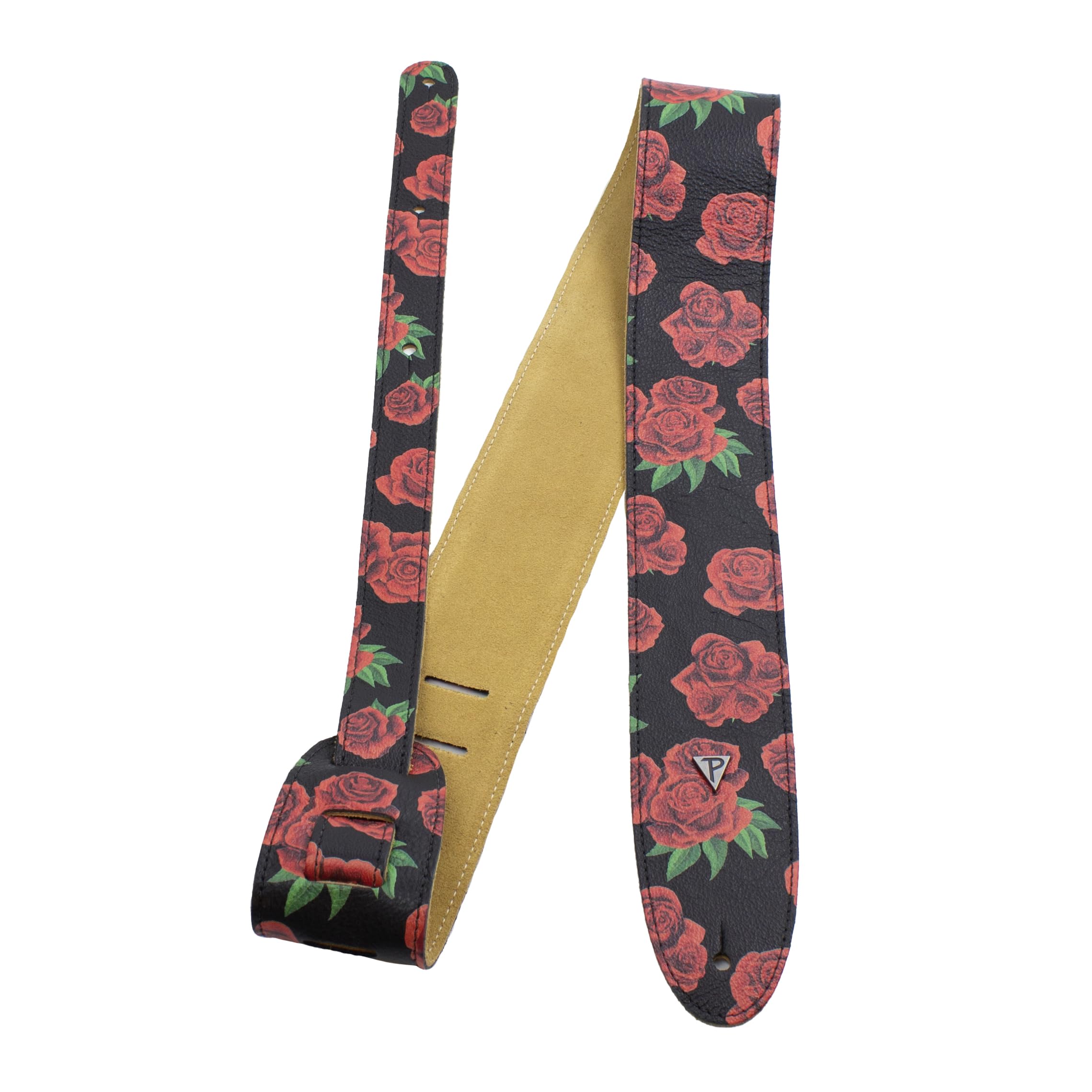 Perri’s Leathers Ltd. – BOHO – Rote Rose – Direkt auf Leder gedruckter Gitarrengurt – Verstellbare Länge – Für E-Gitarren, Akustikgitarren und Bassgitarren – Hergestellt in Kanada
