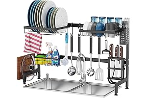 GSlife Over-the-Sink Adjustable Dish Drying Rack with Rod for Hanging Clothes