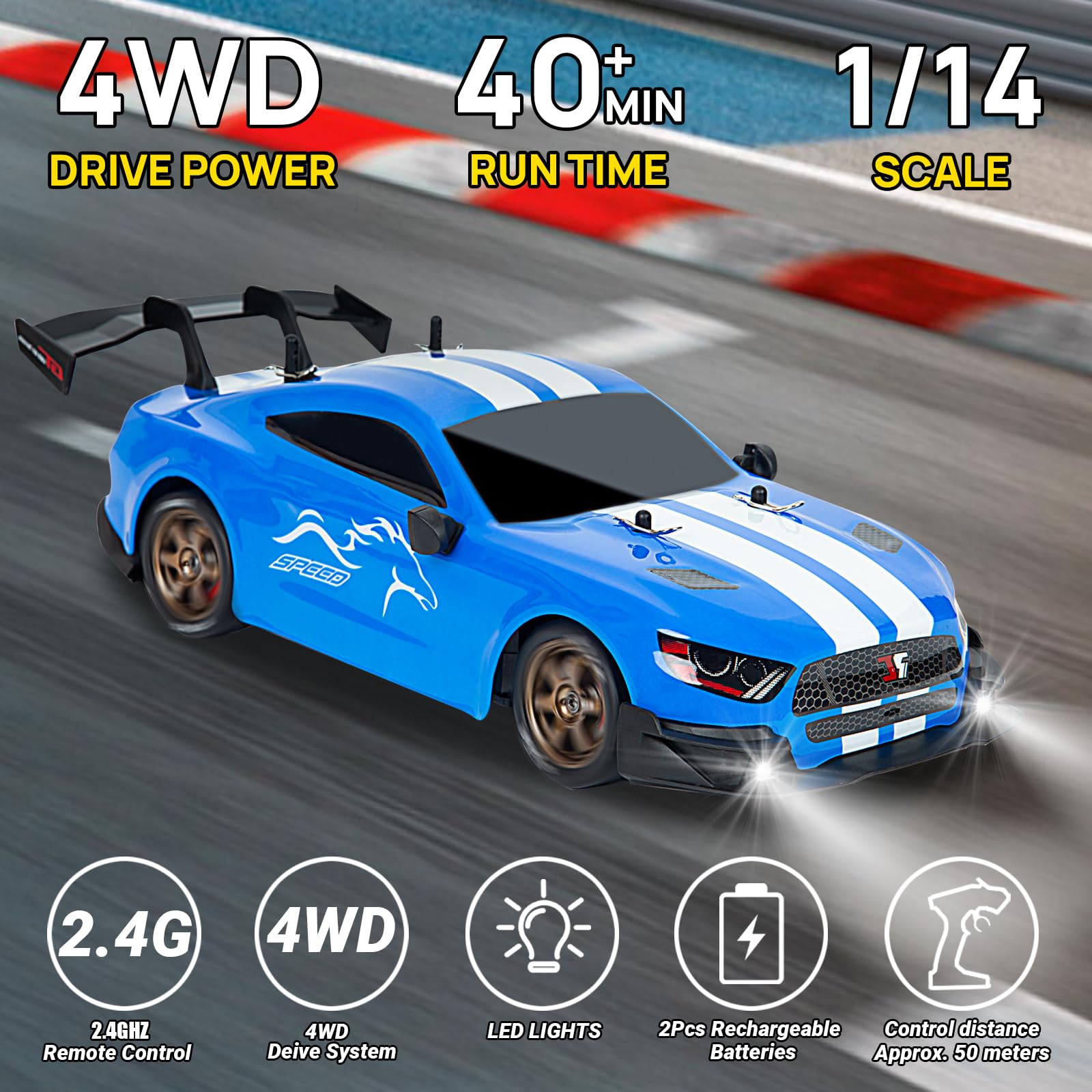 BORSTOYPRO Macchina Telecomandato, 1:14 Professionale Macchina Telecomando de Drift con Sterzo Proporzionale e Acceleratore 4WD GT Drift RC Macchine Auto Car per adulti bambini