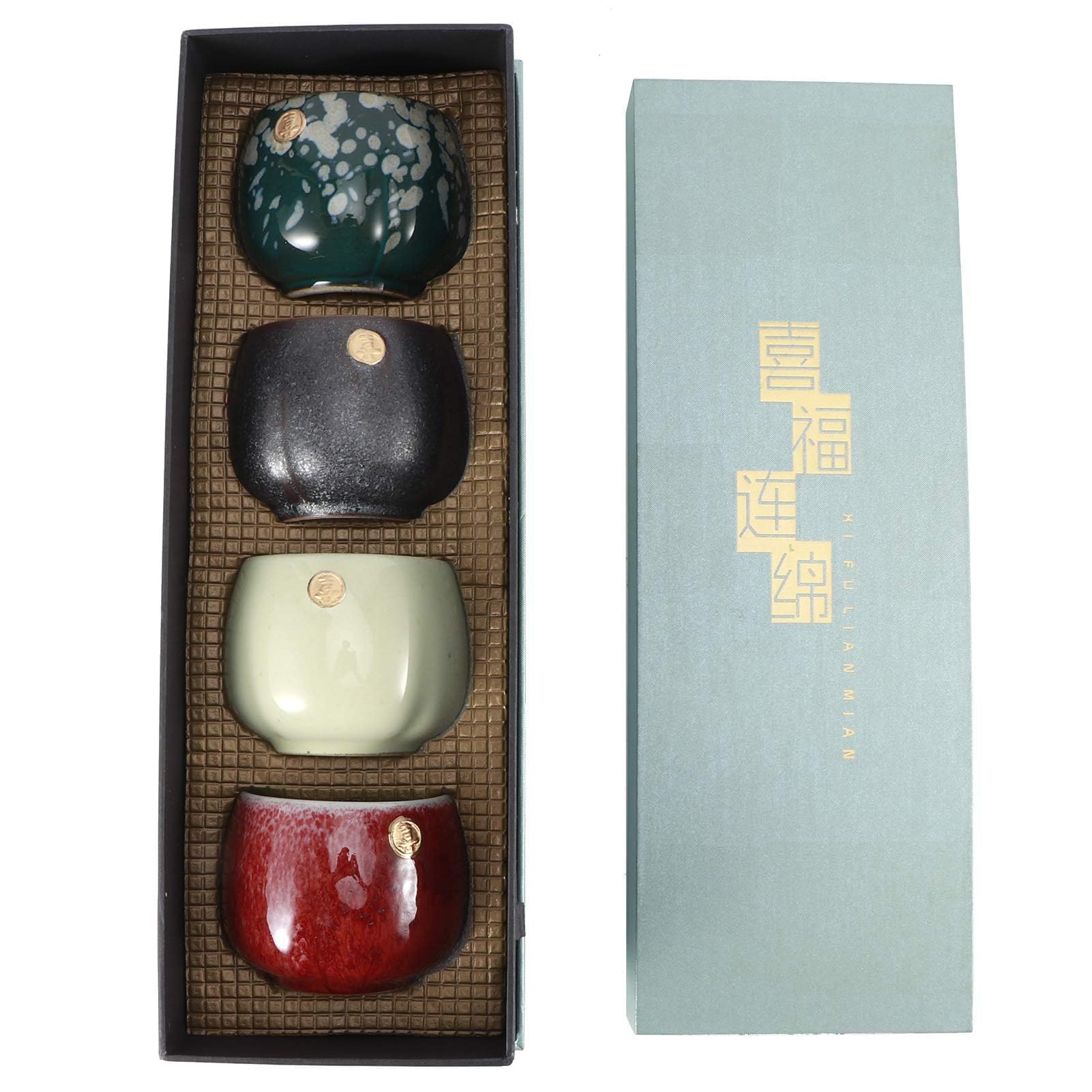 HERCHR Tasse à thé Japonaise,Tasse à Thé en Céramique,Tasses à Thé Japonaise en Céramique, 4 Tasses à Thé Service à Saké Chinois/Japonais Service à Thé Kung Fu Ensemble de 4 Tassess à la Main