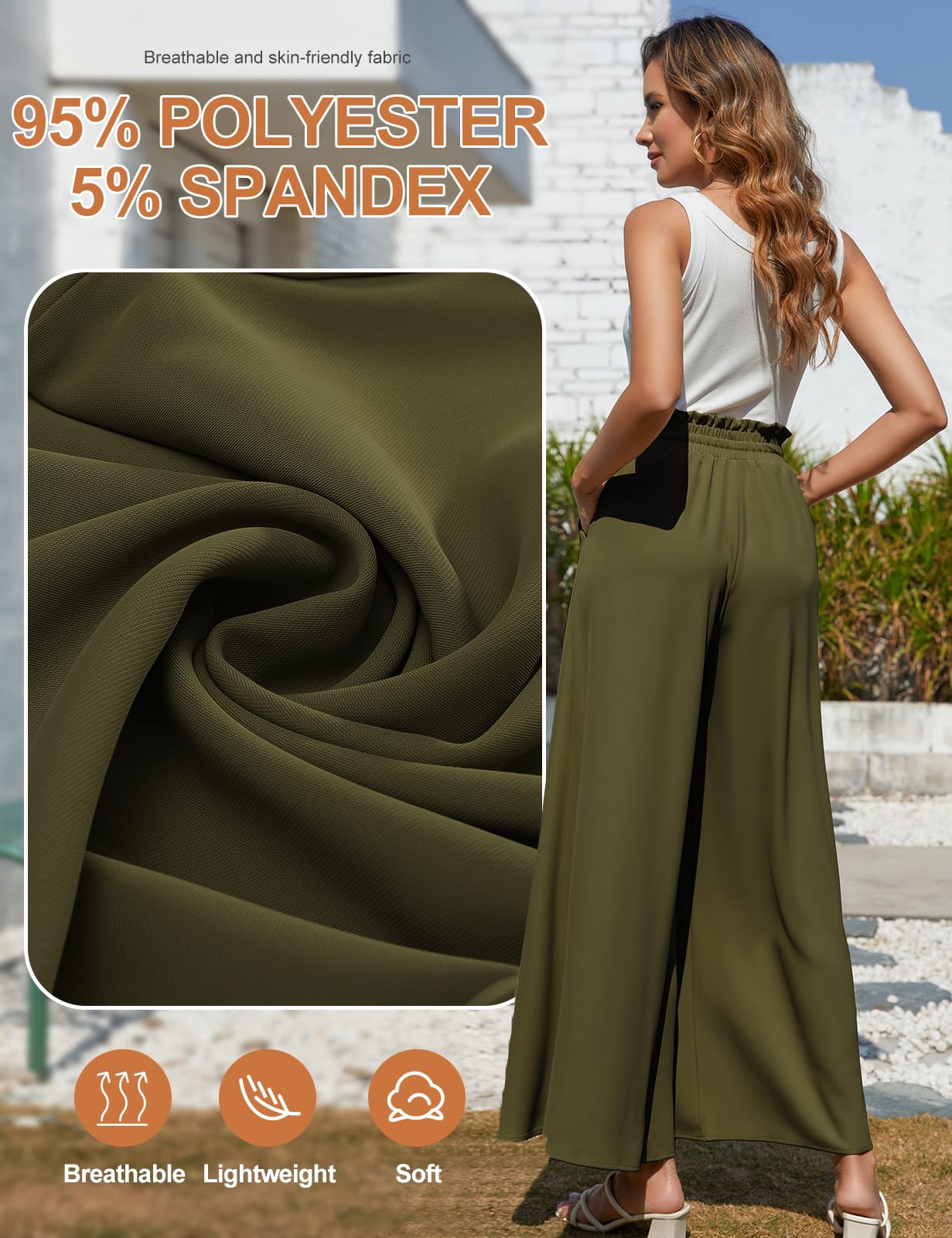 Voqeen Pantaloni da Donna Estivi a Vita Alta Casual a Gamba Larga con Tasca a Coulisse per Il Tempo Libero, Il Lavoro e L'Ufficio