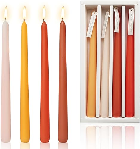 Velas cónicas naranjas de 9.5 pulgadas, juego de 4 velas largas, sin humo, sin humo, para boda, fiesta, Navidad, decoración del hogar
