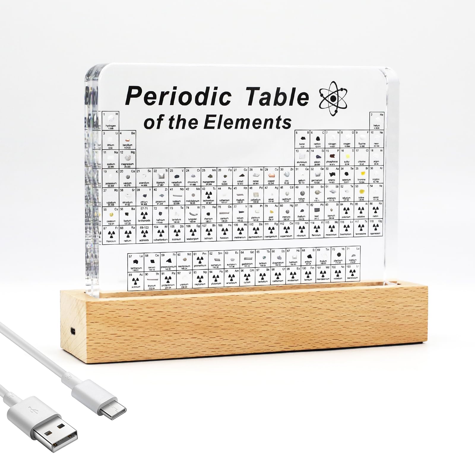 Lampe de Bureau Tableau Périodique LED avec 83 Échantillons d'Éléments Réels Décoration Scientifique en Acryl pour Bureau et Chambre d'enfant Cadeau Éducatif STIM Idéal pour Élèves et Étudiants