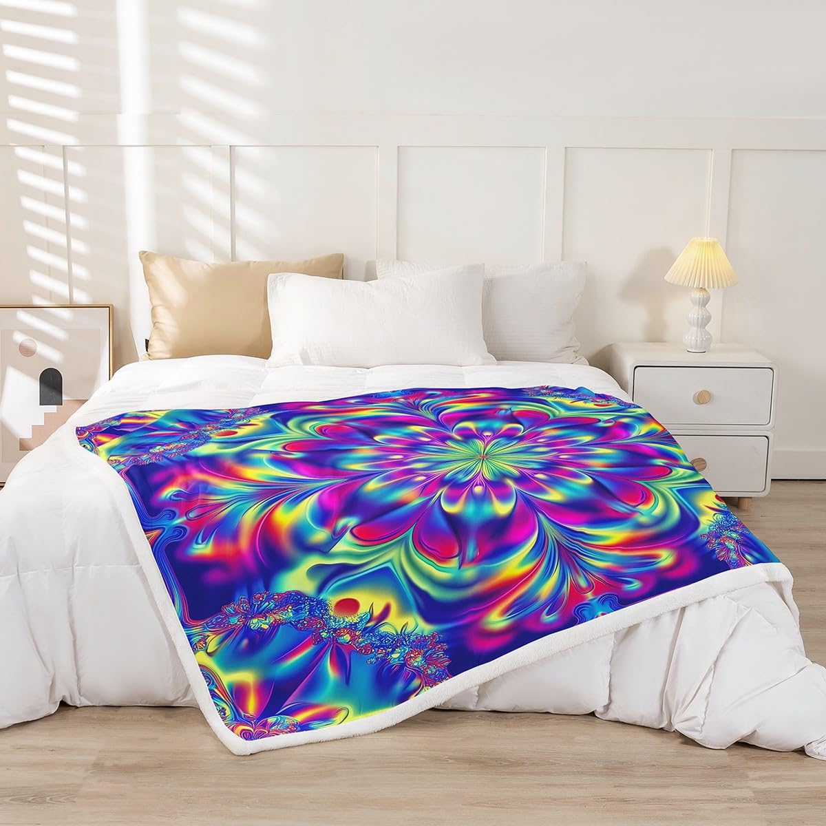 Erosebridal Psychedelic Throw Blanket Teal Blue Purple Fleece Blanket for Kids Child Boys Girls,Gradient Exotic Blanket Iridescent Abstract Flannel Blanket 60