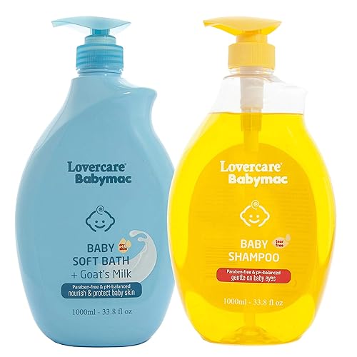 Combo Lovercare Babymac Baby Soft Bath+Cabra leche y champú para bebés - 33.8 fl oz cada uno