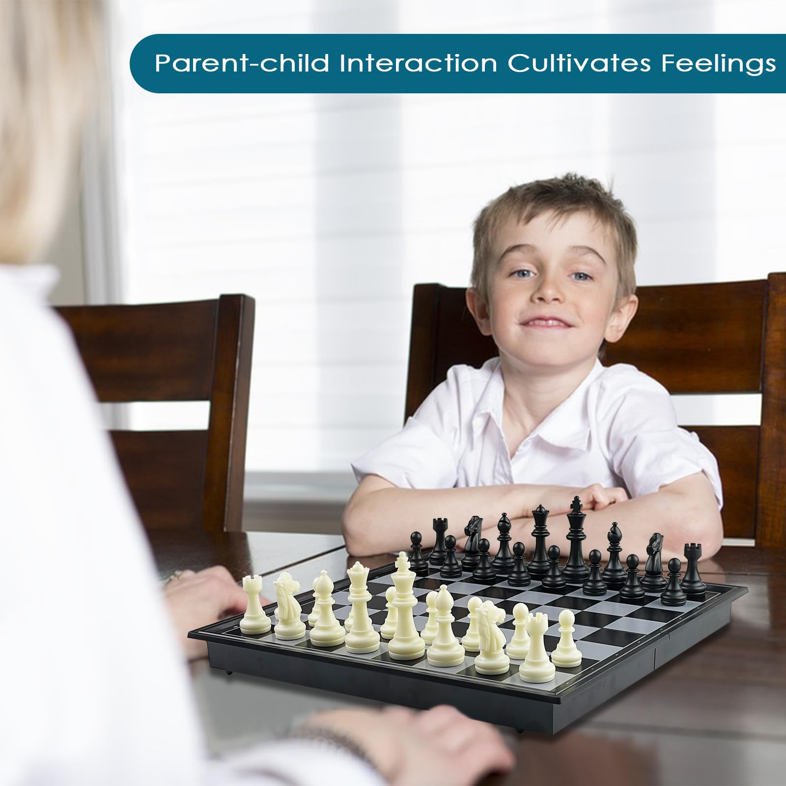 Fousenuk Ajedrez Magnetico Plegable, Tablero de Viaje Portatil de Rompecabezas, Piezas Ajedrez, Chess Niños, Juego Infantil y Adultos (Negro, Blanco) 25 × 25 cm