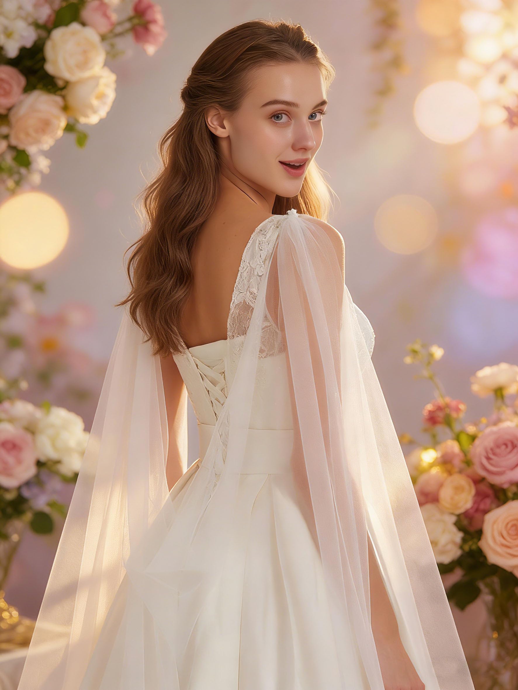 Leimandy Shoulder Cape Veil Tulle Church Bridal Cape Veil Chapel Wedding Veil B018