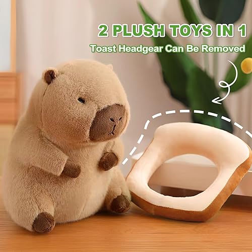 Miniatura 2 de Ditucu Linda almohada de felpa Capybara con tostada para llevar puesta, pan kawaii Capybara relleno Aniamls juguetes regalos para niños 13.7 pulgadas
