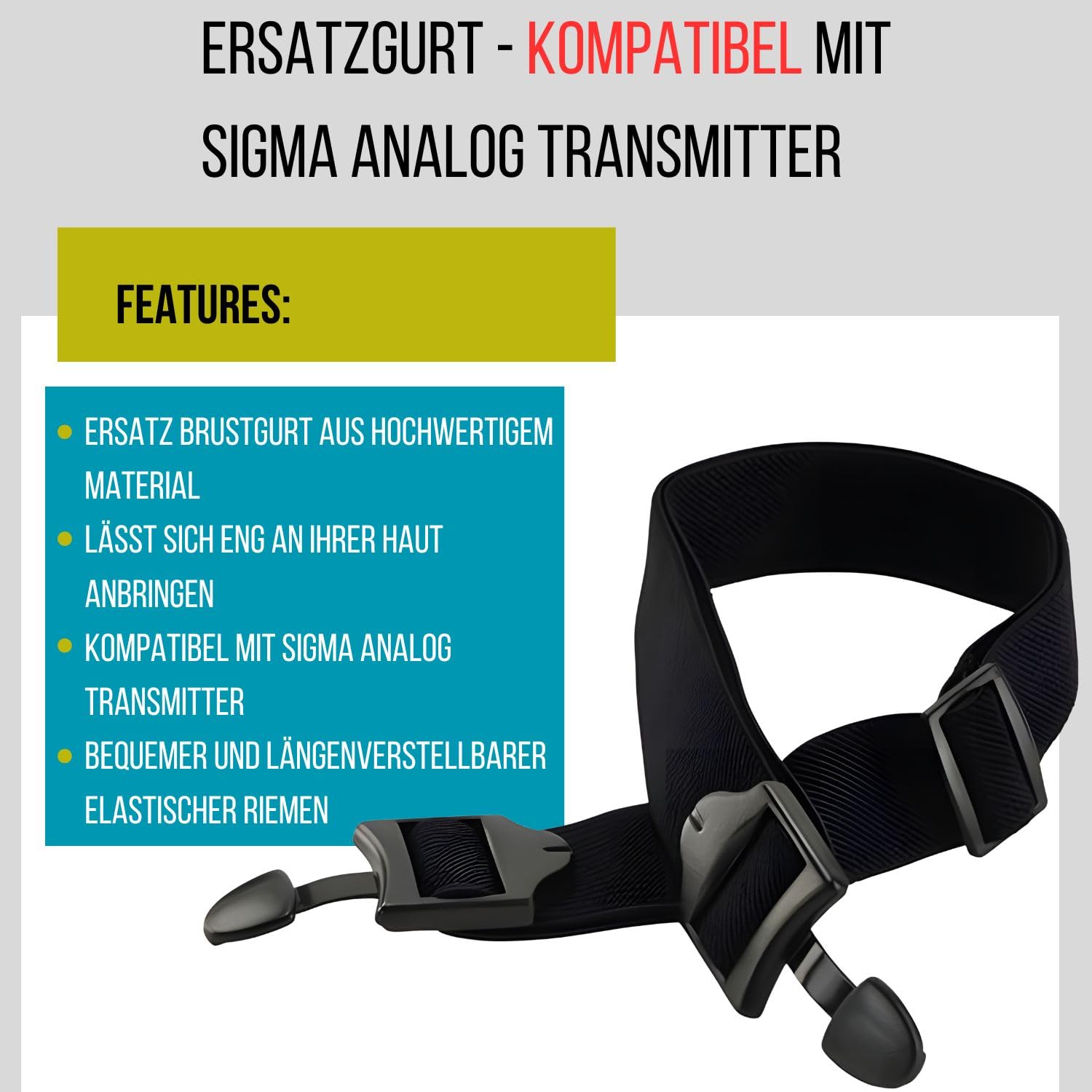 SIGMA Cinghia toracica di ricambio per sport - compatibile con trasmettitore di frequenza cardiaca analogico nero