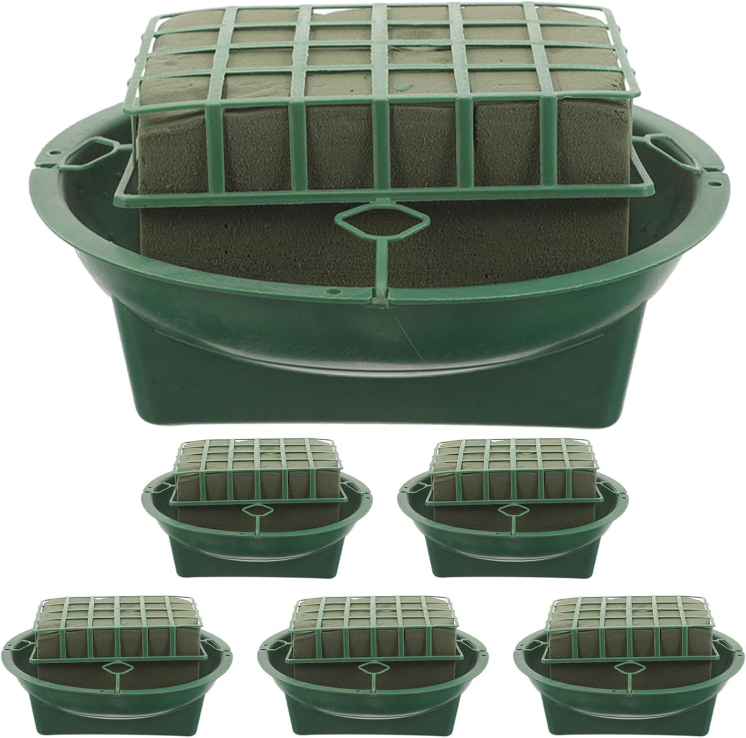 6pcs Wet Floral Foam Bricks with Trays - Rectangle Water Absorbing Foam for Fresh Flowers - with 6.5'' Round Cage Bowl Holders for Table Centerpiece