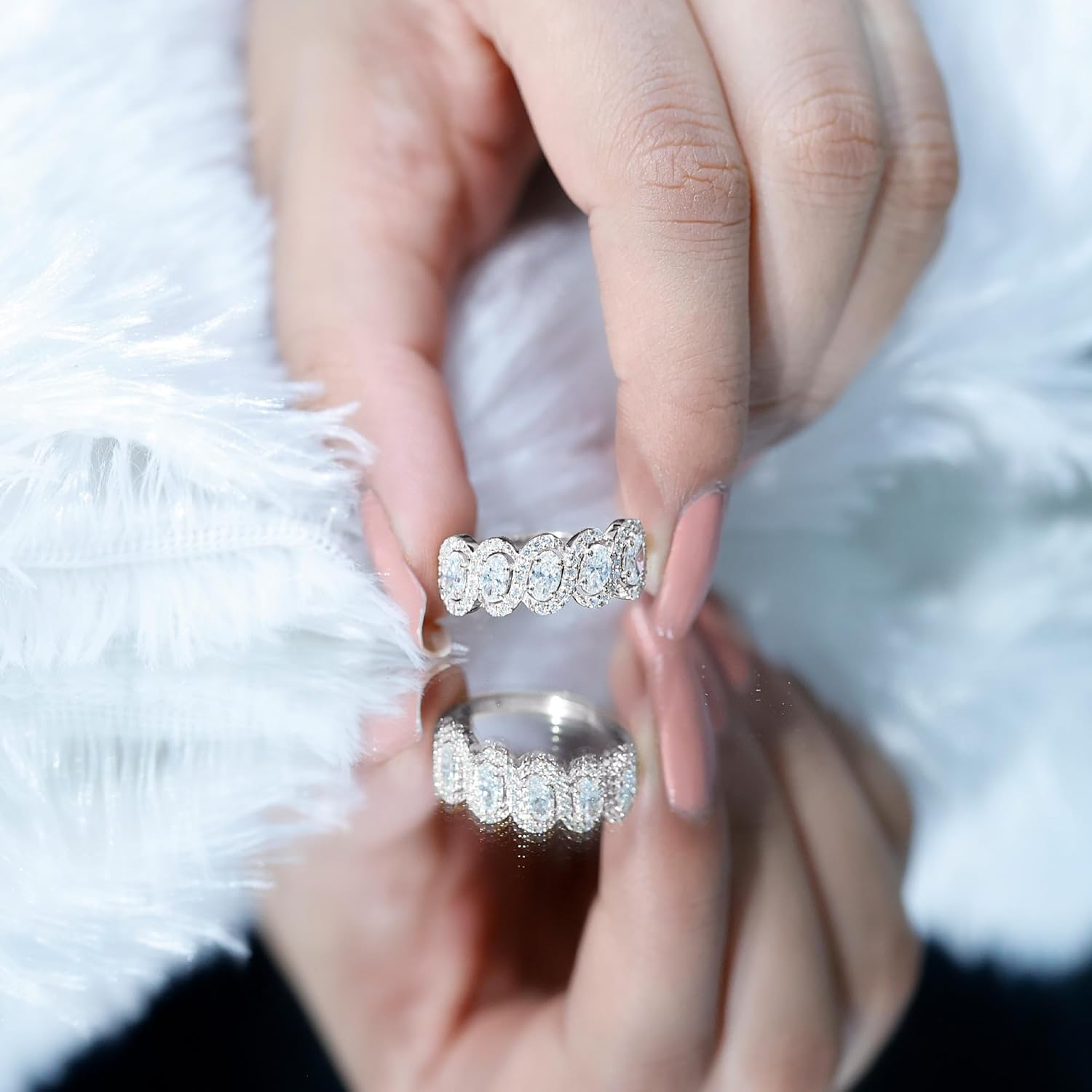 Certified Lab Grown Diamond Eternity Ring For Women, Ef-Vs Quality, Oval Diamond Wedding Band - With Jewelry Box