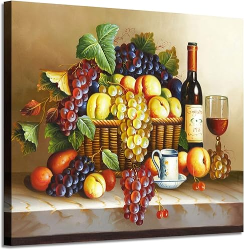 Imágenes vintage de vino pintura al óleo sobre lienzo de vino tinto y frutas para comedor 24 pulgadas de ancho x 18 pulgadas de alto multicolor Imágenes vintage de vino pintura al óleo sobre lienzo de vino tinto y frutas para comedor 24 pulgadas de ancho x 18 pulgadas de alto multicolor