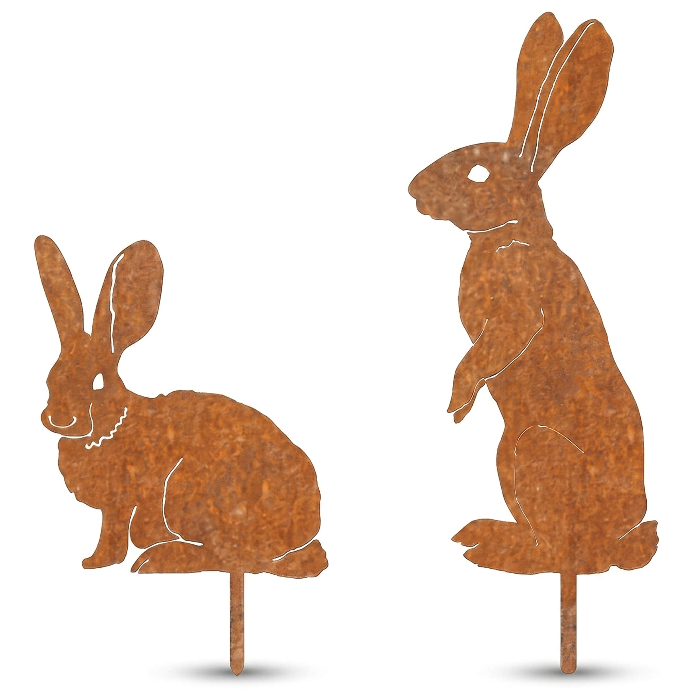Neptuiby Metal Garden Stakes Decorative, 2pcs Rusty Metal Rabbit Garden Stakes, Animal Yard Art for Outdoor Decor.