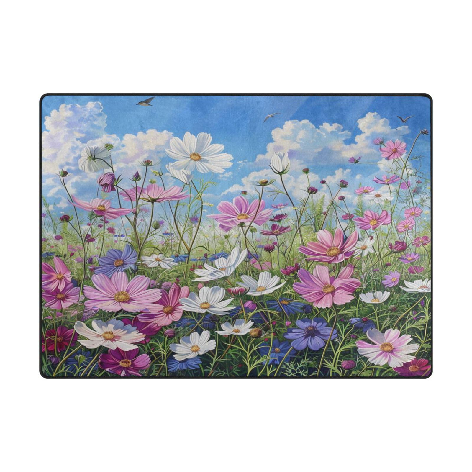 Grand tapis contemporain doux 203x147 cm aux pétales roses et violets Mnsruu