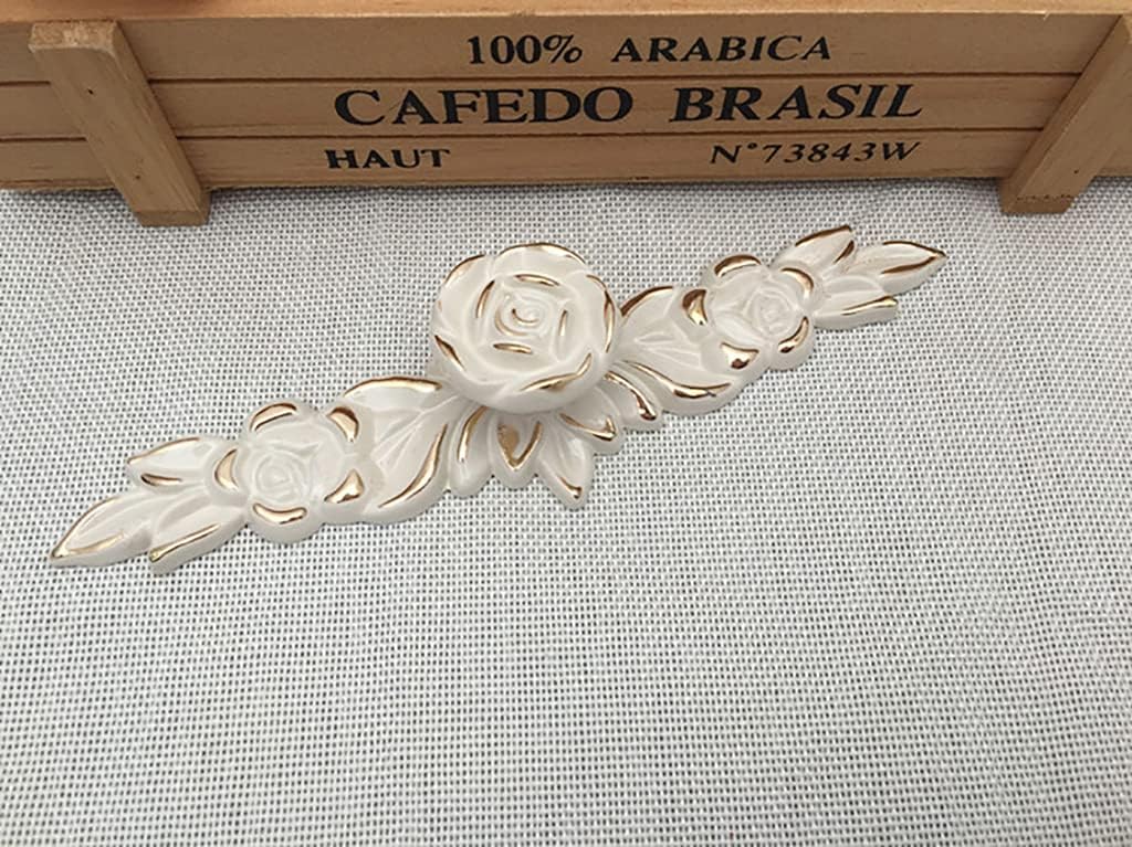 12 Pack 6.6" Large Euro Rose Decorative Cabinet Knobs with Plate,Floral Ivory Drawer Knobs Vintage Kitchen Flower Drawer Pulls Handle for Dresser Vanity Cupboard Wardrobe (12 Pack, 6.6")