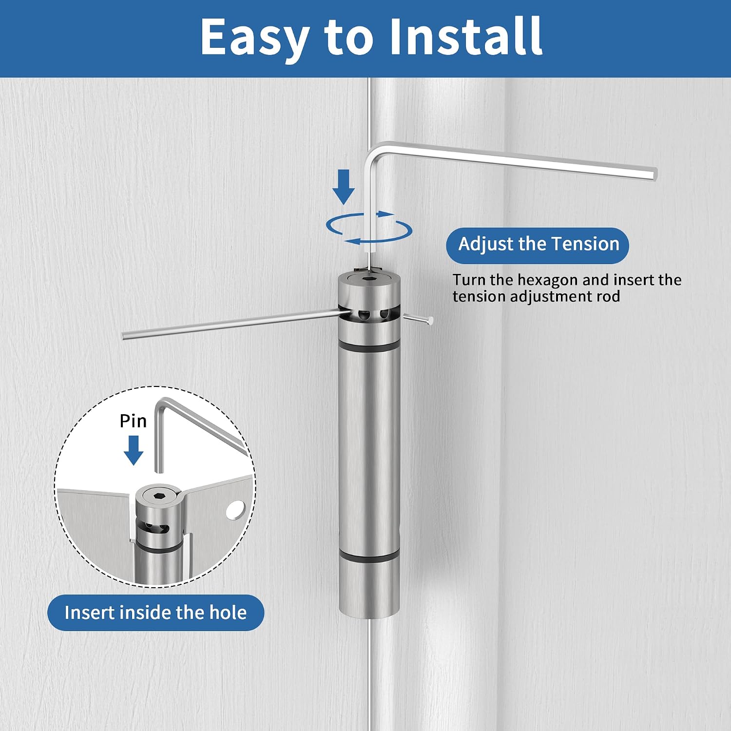 4 Inch Self Closing Door Hinges, Spring Loaded Door Hinges 5/8" Radius Corners for Exterior, Garage, Front and Back Door, for Left and Right Hand Door, UL Listed, Brushed Nickel, 3 Pack