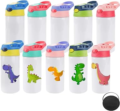 Sublimation Tumbler,10 PACK 12oz Stainless Steel Sublimation Sippy Cup,Double Wall Insulated Tumbler with Handle,Spill Proof lid,Silicone Bottoms,for Water,Drinks10, 12OZ