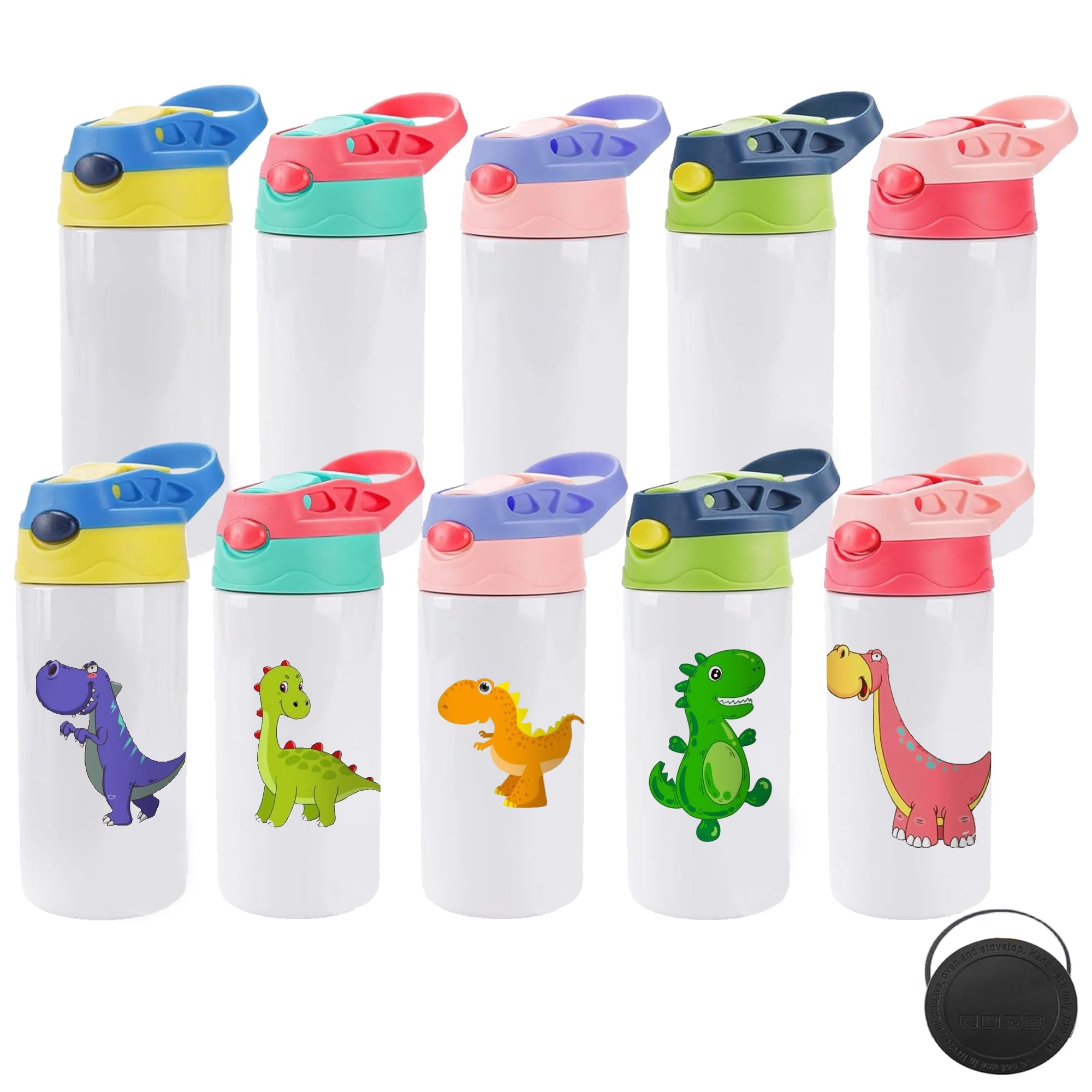 MICLAXYS Sublimation Tumbler,10PACK 12oz Stainless Steel Sublimation Sippy Cup,Double Wall Insulated Kids Tumbler with Handle,Spill Proof lid,Silicone Bottoms,for Water,Drinks(10, 12OZ)
