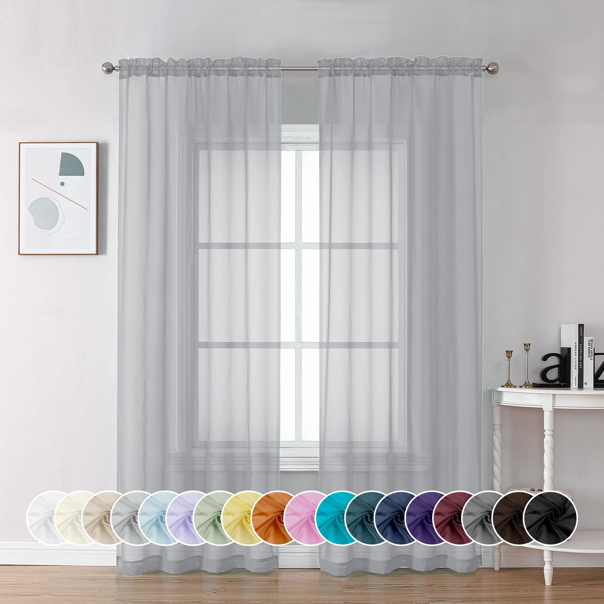 Chyhomenyc Light Grey Sheer Curtains 84 Inch Length 2 Panels, Light Filtering Soft Airy Voile Rod Pocket Sheer Window Drapes for Bedroom Living Room, Each 42Wx84L Inches