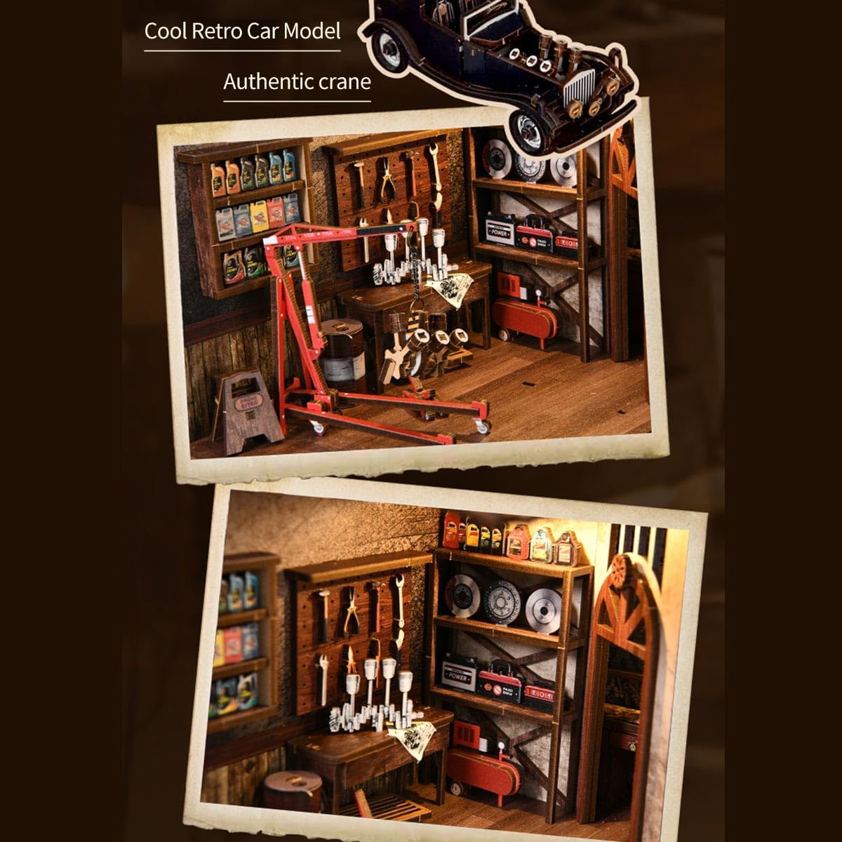 3D木製ハウスパズル、自動車修理店、3D木製DIYミニチュアハウスキット、クリエイティブなデスクトップ装飾ギフト(374ピース)。