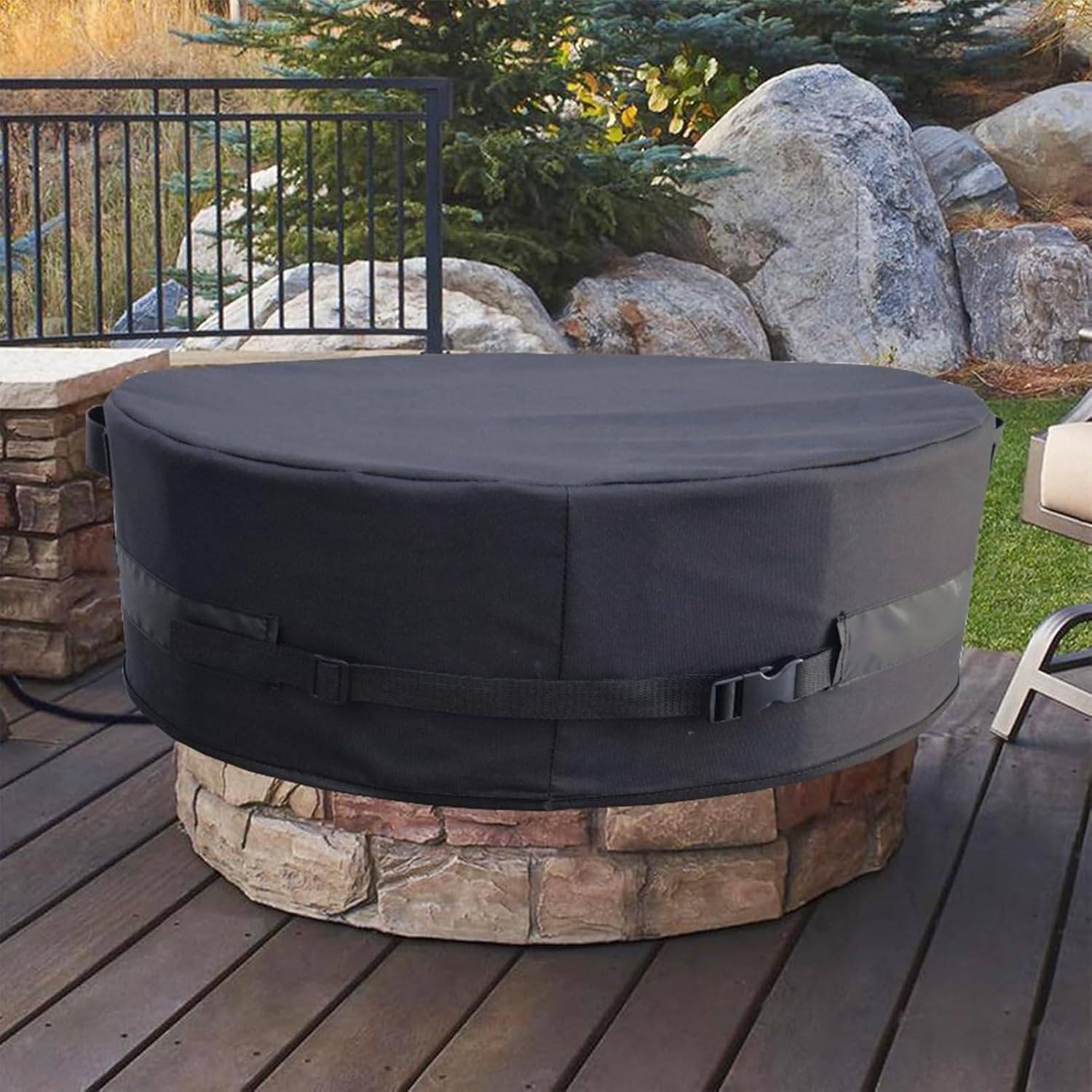 Outdoor Fire Pit Cover | Round Waterproof Fire Pit Protector | Waterproof Fireplace Cover | for Homeowners Farmers Backyard Patio Yard Garden Vacation Home Winter Rainy Days