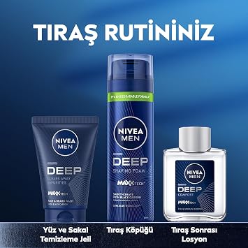 NIVEA MEN Erkek Deep Dimension Tıraş Köpüğü 200 ml, Kusursuz Tıraş,Aktif Karbon, Kaygan Tıraş Deneyimi
