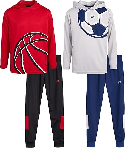 RBX Conjunto deportivo para niño 4 piezas con capucha deportiva térmica y pantalones deportivos de tricot (8-12)