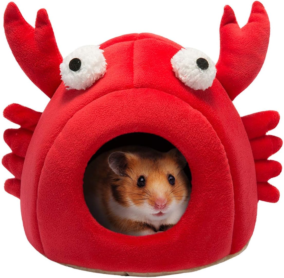 Hollypet Warm Small Pet Animals Bed Dutch Pig Hamster Cotton Nest Hedgehog Rat Chinchilla Guinea Habitat Mini House, Red Crab