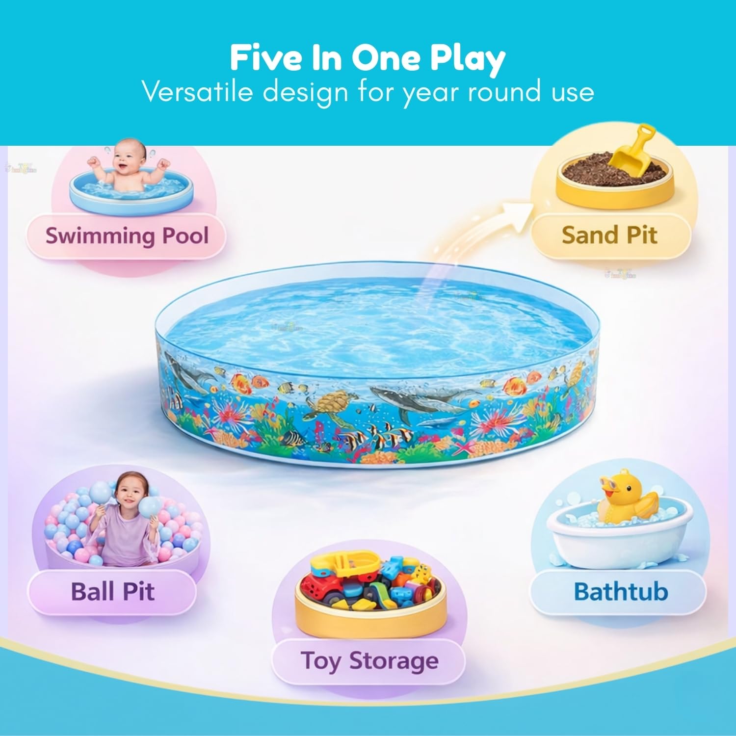 Toy Imagine 4 Feet Non-Inflatable Kids Swimming Pool | Foldable Plastic Bath Tub for Kids 1β5 Years | No Air Pump Required | Portable Water Play Pool for Home Garden & Outdoor Use Holi & Summer 4