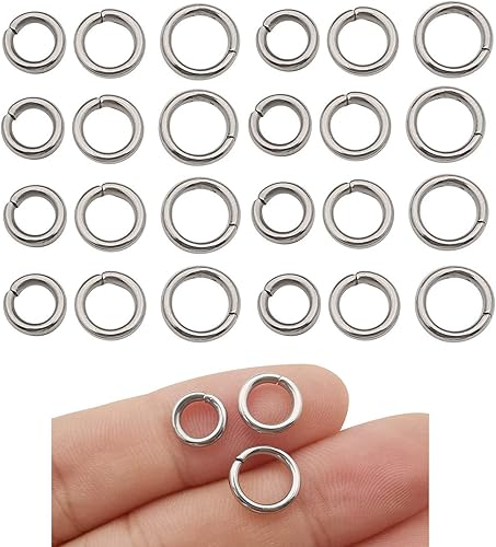 Miniatura 6 de 1000 anillos mixtos de acero inoxidable de 0.157 pulgadas y 0.197 pulgadas, anillos de conexión para hacer joyas, collares, pulseras, aretes,