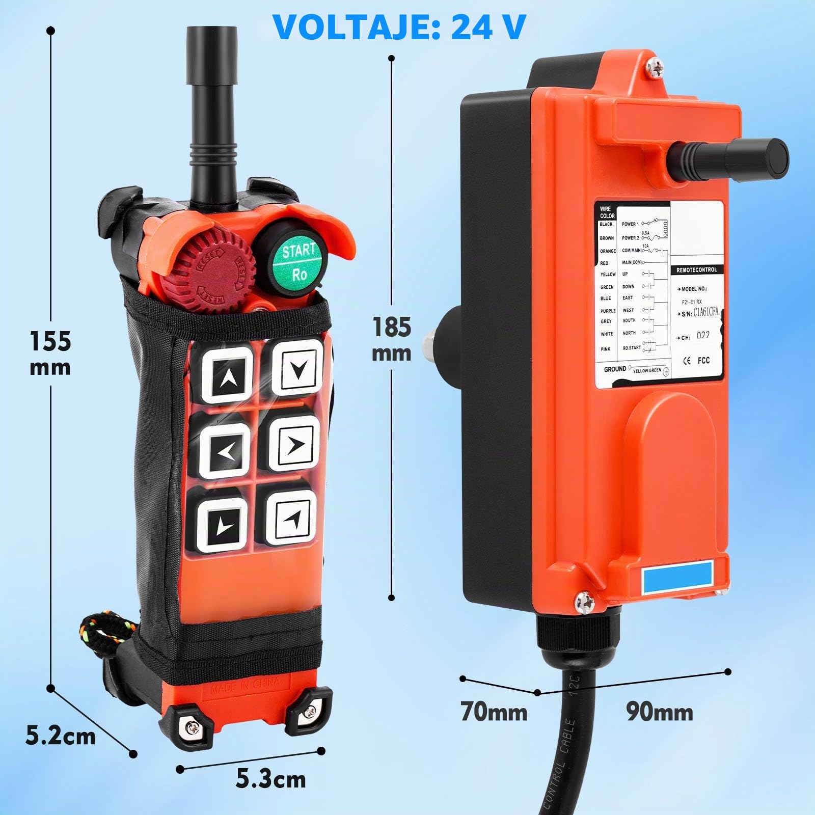MXBAOHENG Mando para Grua F21-E1 24V Mando para Polipasto Telemando sin Hilos Radiocomando para grúa para Industrial/paranco/grúa con 1 transmisor y 1 Receptor Soporte 12-36V