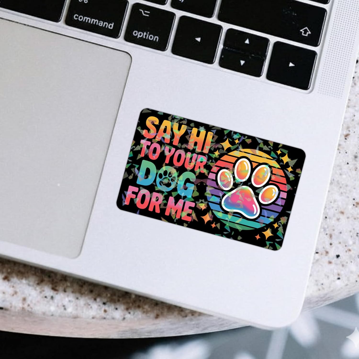 (3 Pcs) Say Hi to Your Dog for Me Holographic Stickers, Funny Friendly, Dog Lover, Dog's Paw Holographic Decals Waterproof Vinyl Sticker for Laptop, Water Bottle, Car, Toolbox, Phone Case 3 Inches - Image 6