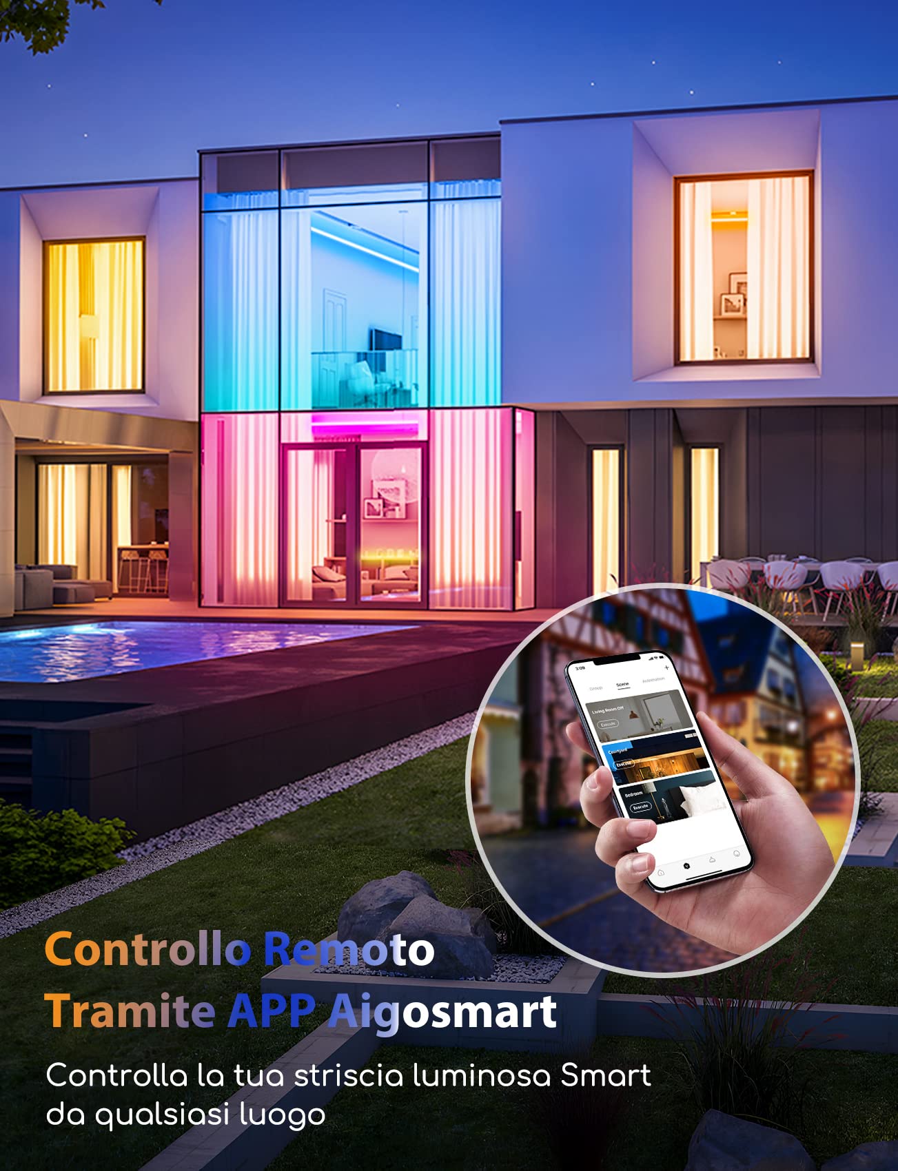 Aigostar Striscia LED Smart 5 Metri, Luci Led RGB con Telecomando, Strisce Led WiFi Compatibile con Alexa e Google Assistant, Sync Musicale DIY, per Decorare La Casa Camera Da Letto Party Bar, 2 Set