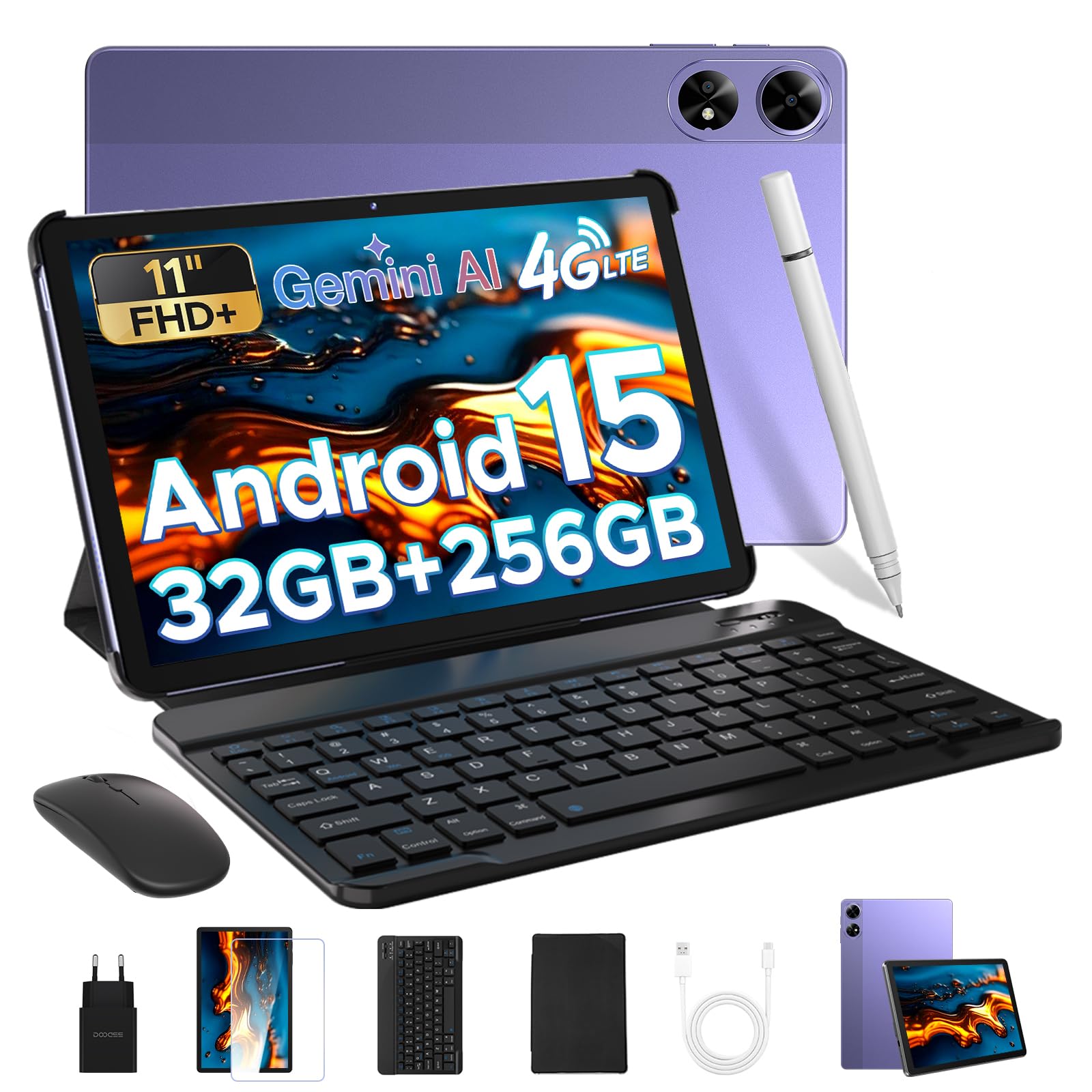 DOOGEE Tab G6+ Tablet Android 15, 32GB+256GB/2TB Tablet 11 Pollici, 4G LTE + 5G WiFi, 1920x1200 FHD+ IPS, Unisoc T7280 Octa Core Tablets Gaming, 8000mAh/Widevine L1/Face ID/GPS/BT5.0/OTG - Viola