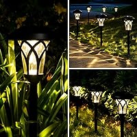Vista 5 de GIGALUMI Luces solares para caminos al aire libre, paquete de 6 luces solares de jardín, blanco cálido, negro, súper brillante, luces solares