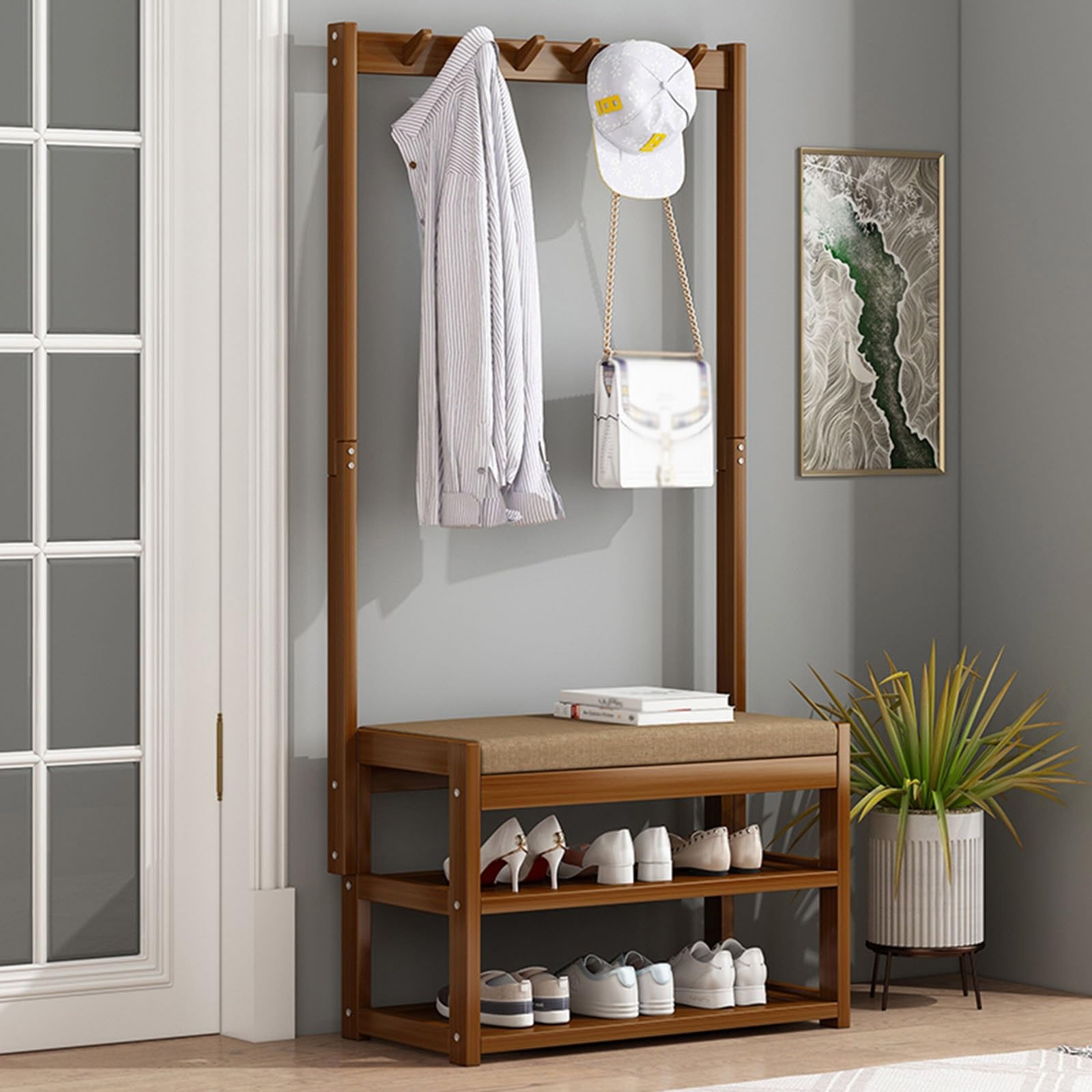 Porte-manteau de 60 cm au design élégant avec banc intégré pour chaussures